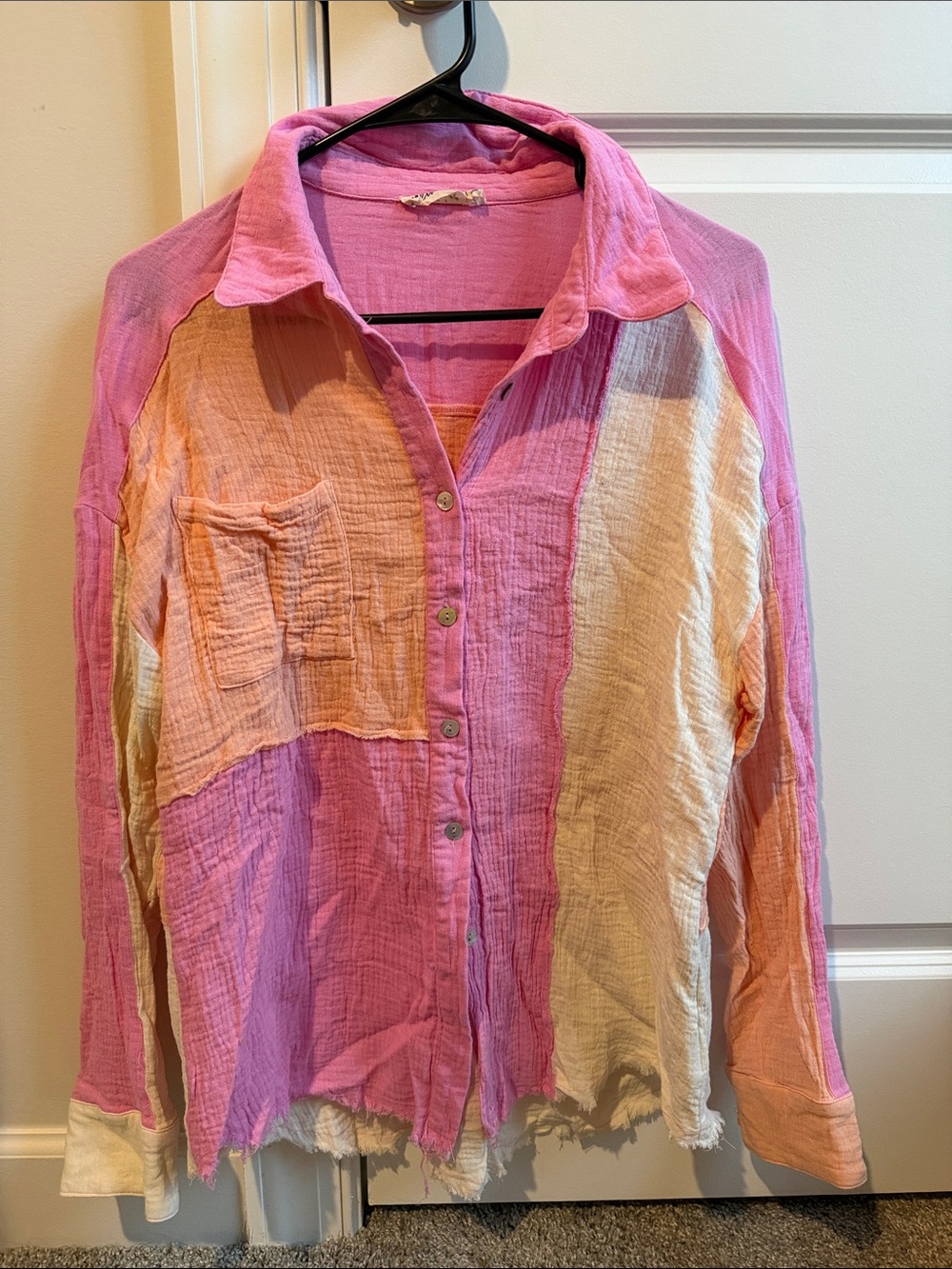 Relaxed Pink & Cream Colorblock Button-Down Shirt